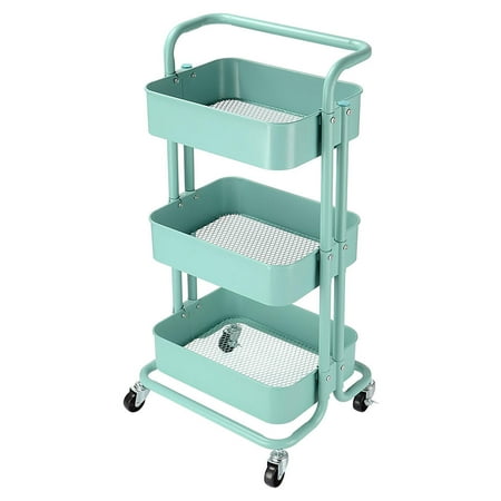walsport 3-Tier Metal Storage Rolling Cart Shelves Mesh Organize Utility Cart for Kitchen Bathroom Beige